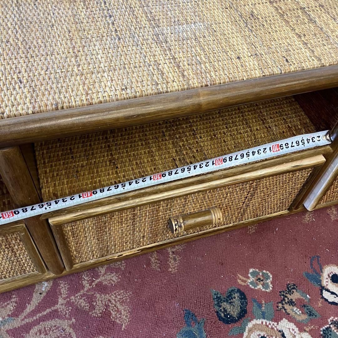 昭和レトロ 大型 ラタンサイドボード テレビ台 古家具 2段3杯 引き出し箪笥