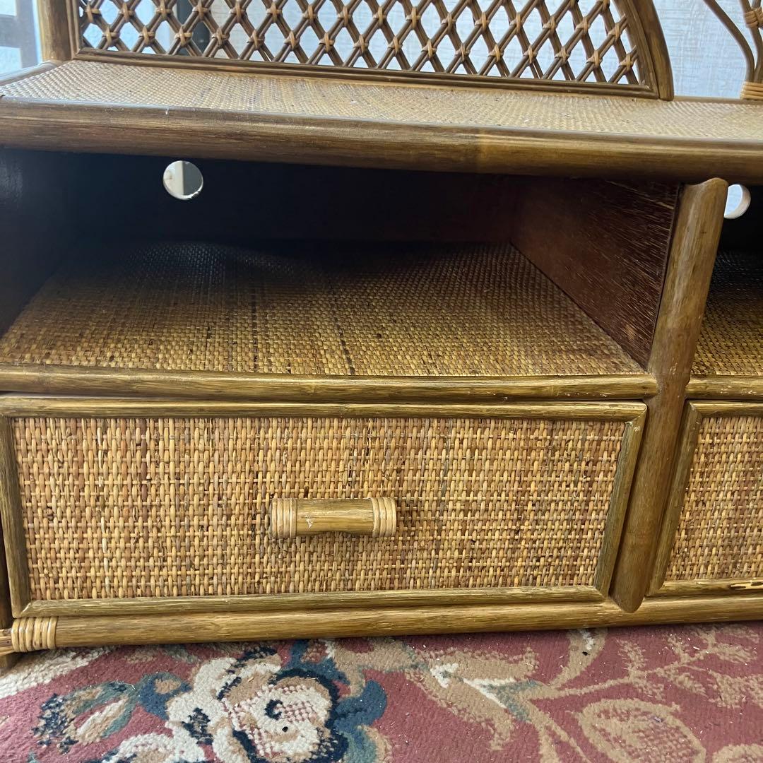昭和レトロ 大型 ラタンサイドボード テレビ台 古家具 2段3杯 引き出し箪笥