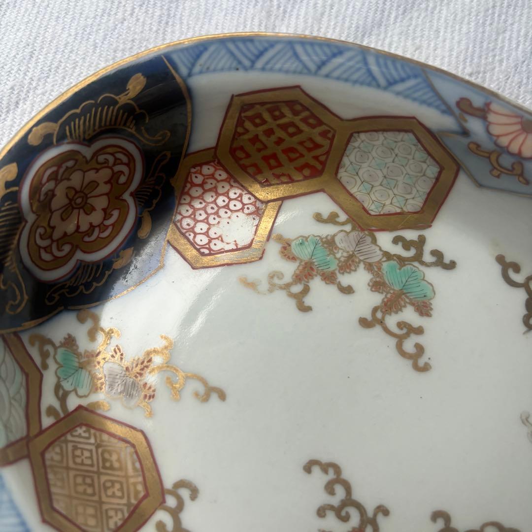 時代伊万里　洒落た亀甲幾何学デザインのオーバル楕円皿　2点（古伊万里骨董古道具器