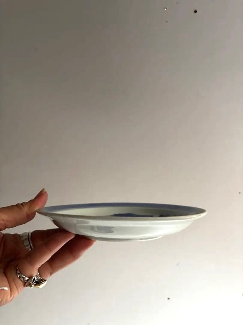 013 骨董 アンティーク 古伊万里 染付 山水図6寸皿 2枚組 江戸 幕末