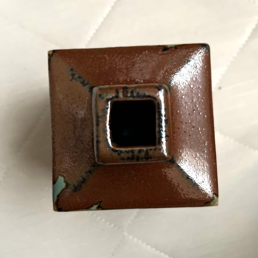 人間国宝　浜田庄司　濱田庄司　鐵釉花瓶　角瓶　花生　共箱付き