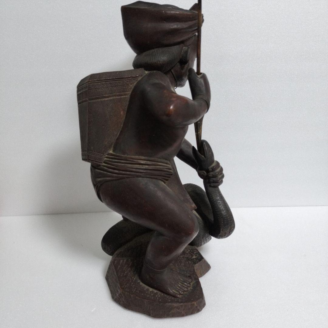 アフリカンアート 木製少年と蛇の彫刻 約43cm