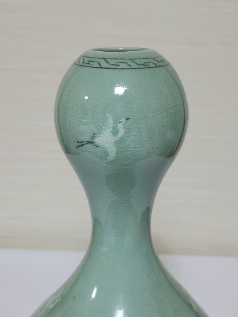 保管未使用品　高麗青磁　白光窯　恩峰　姜顕求 作（印）瓢箪型　花瓶