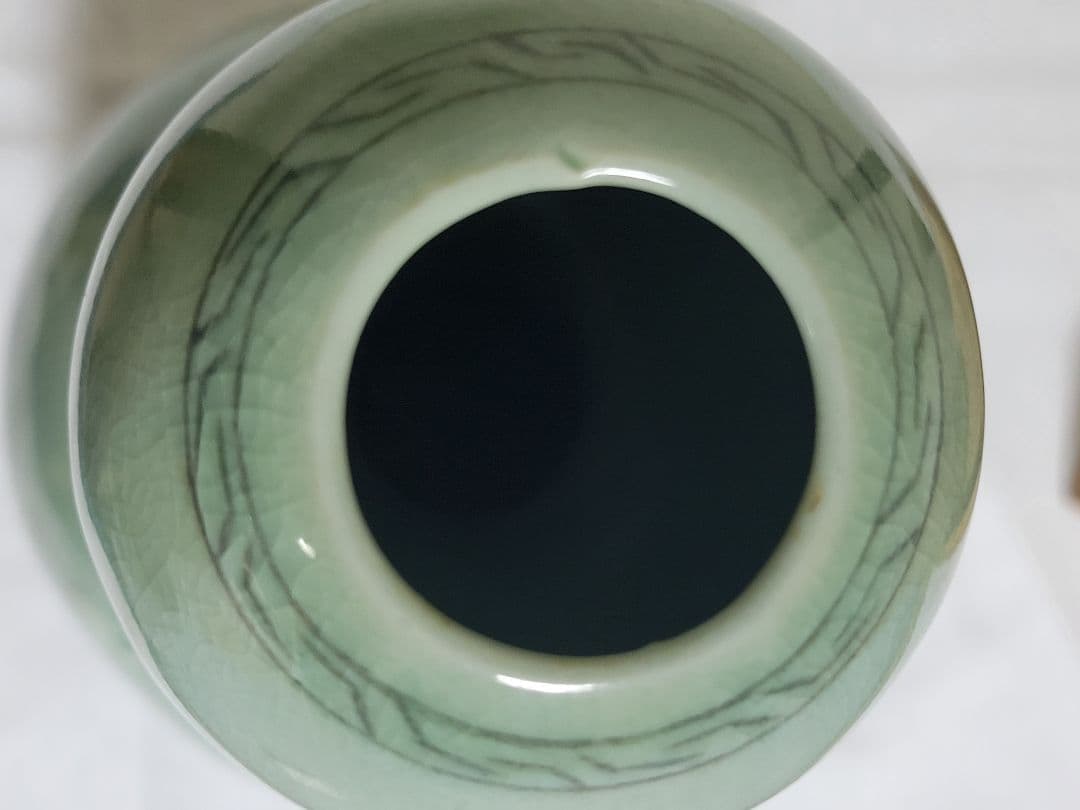 保管未使用品　高麗青磁　白光窯　恩峰　姜顕求 作（印）瓢箪型　花瓶