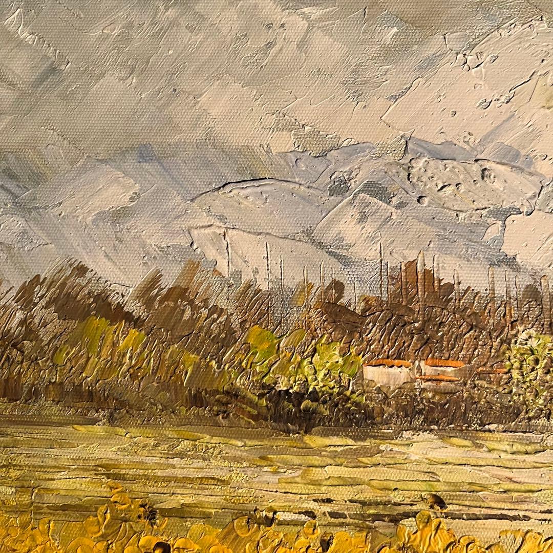 手書き油絵 コスモス畑 額付 肉筆絵画 インテリア 油彩画