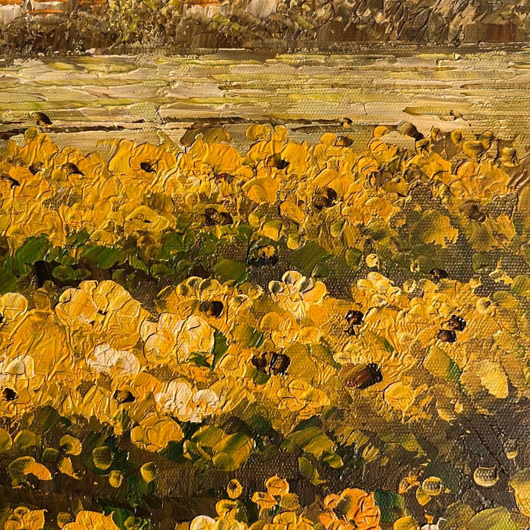 手書き油絵 コスモス畑 額付 肉筆絵画 インテリア 油彩画