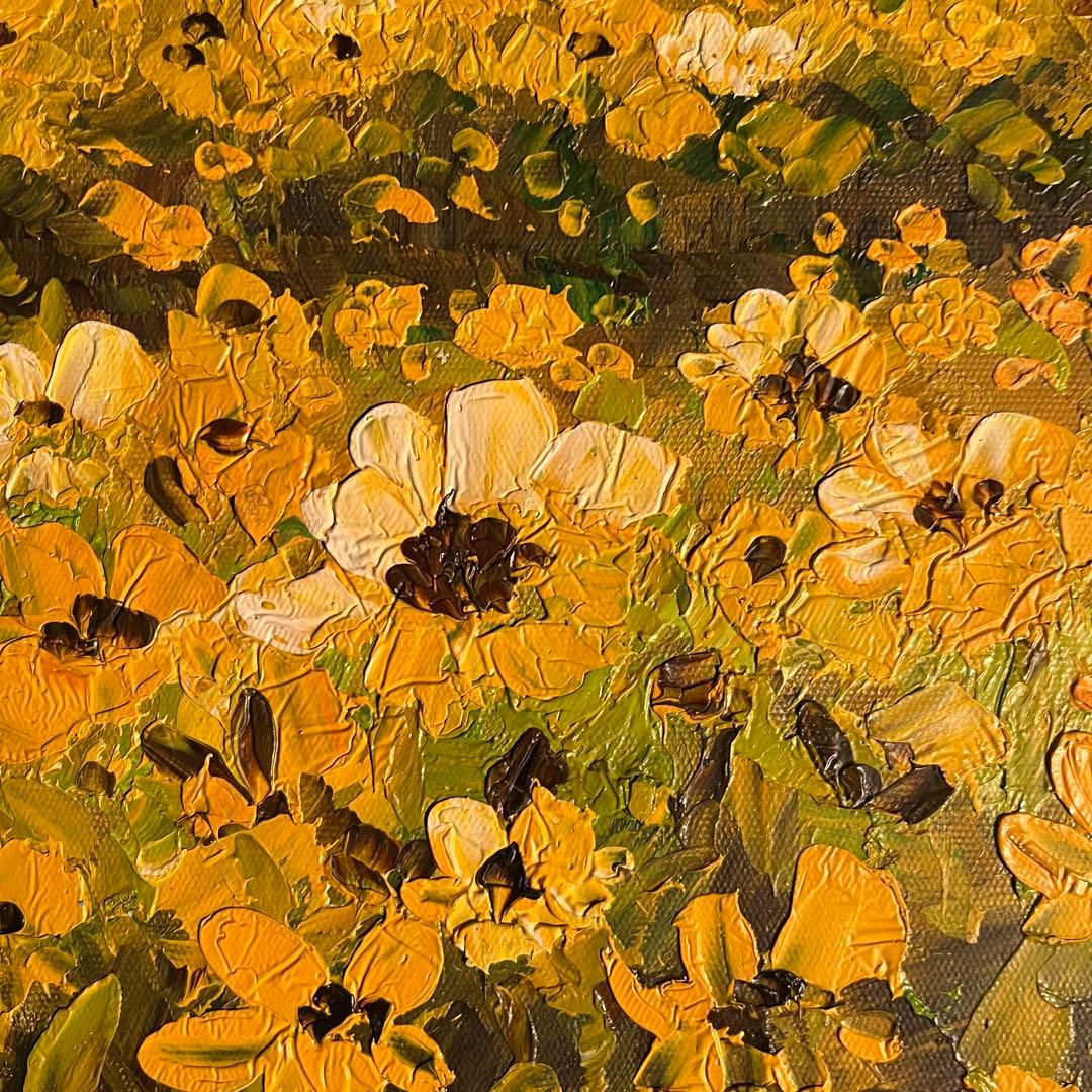 手書き油絵 コスモス畑 額付 肉筆絵画 インテリア 油彩画