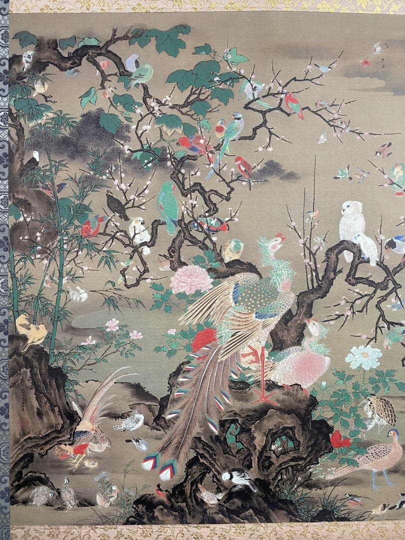 お*猫様 『複製』狩野栄信 狩野伊川院『百鳥図』木挽町家狩野派8代目 江戸後期絵