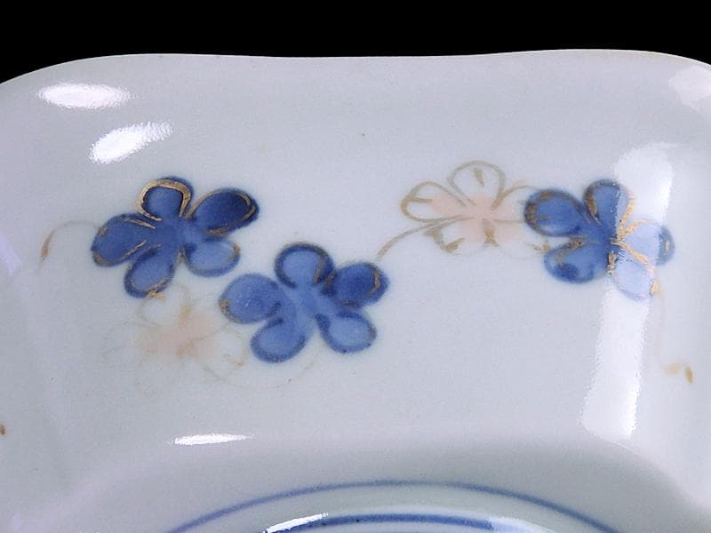 古伊万里　金襴手　窓絵　牡丹に獅子　松竹梅の図　四方角向付　B334AS-CVd