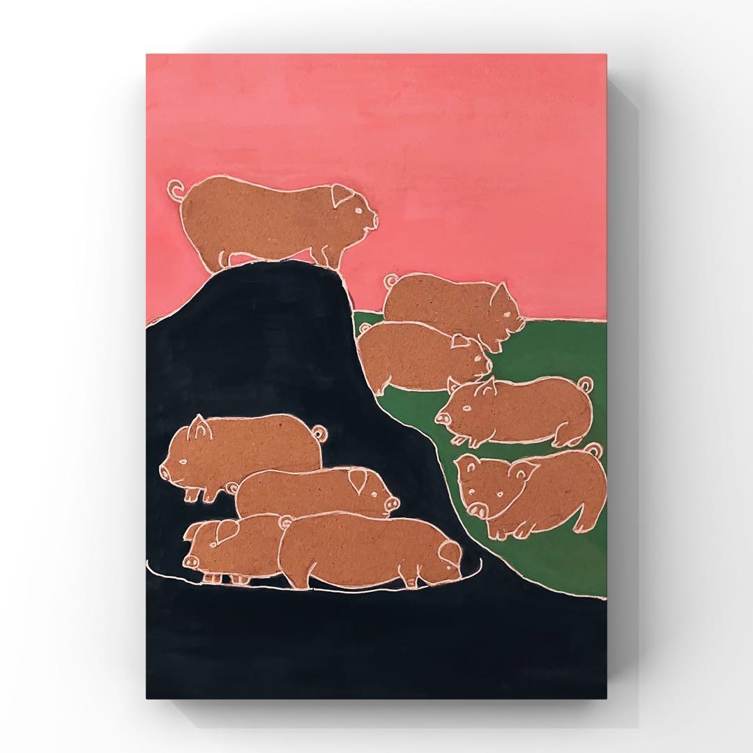 手描き 豚　アート作品