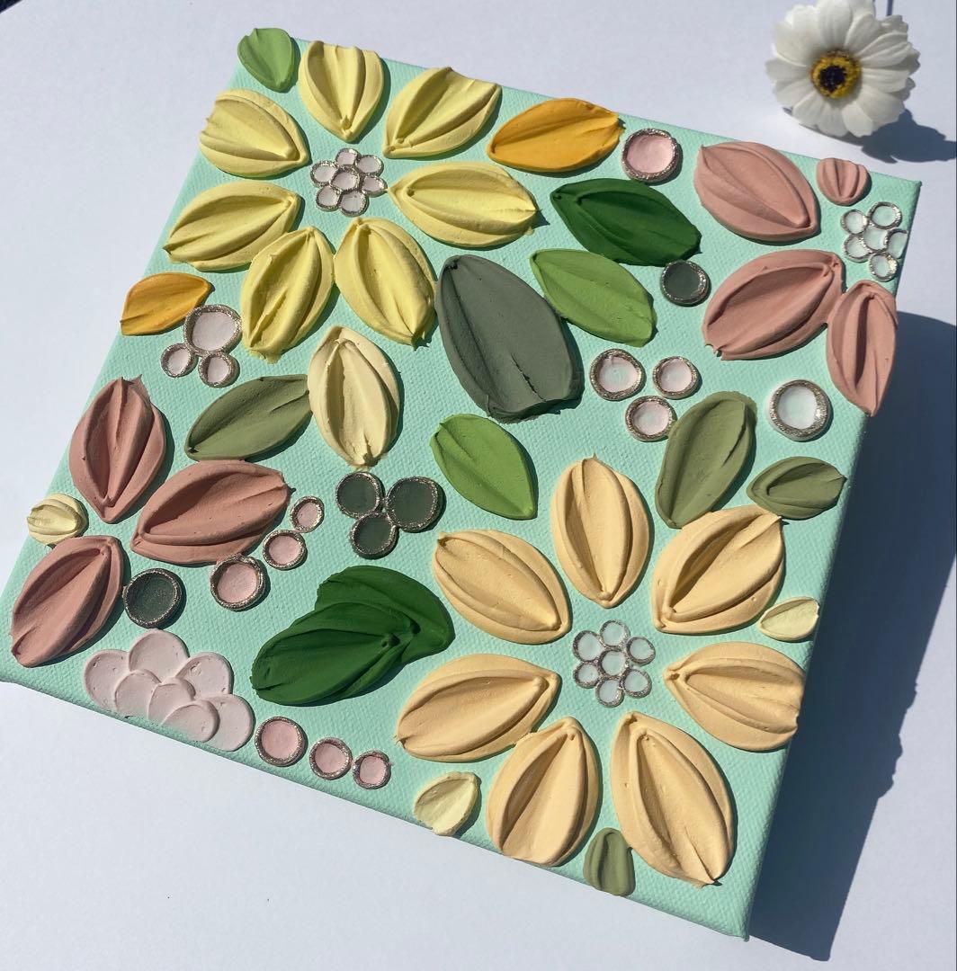 ハンドメイド・一点物 フラワーテクスチャーアート