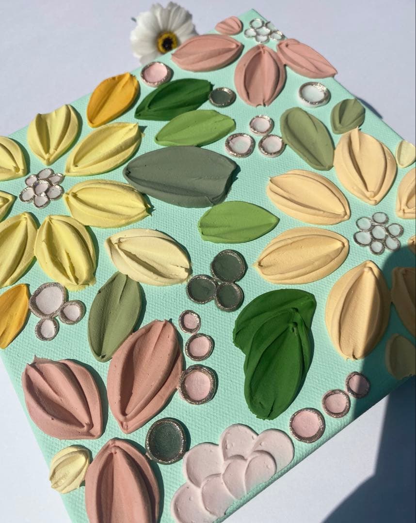 ハンドメイド・一点物 フラワーテクスチャーアート