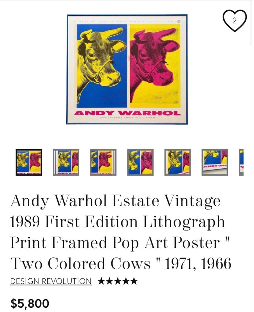 アンディ・ウォーホール　財団スタンプ　Two Colored Cows ポスター