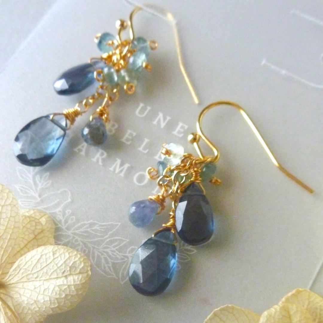 14kgf/天然石ロンドンブルートパーズと希少！コーネルピンのピアス