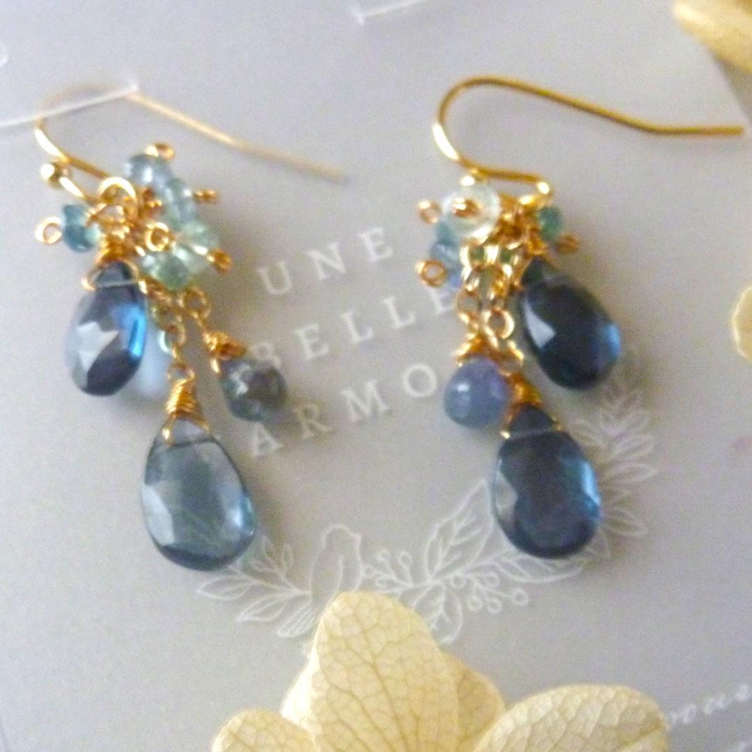 14kgf/天然石ロンドンブルートパーズと希少！コーネルピンのピアス