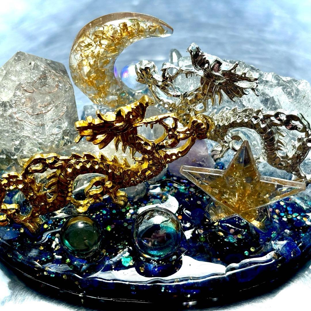 ✨昇龍✨元宝✨オルゴナイト✨ラピスラズリ✨シトリン✨アメジスト✨水晶✨月✨星✨