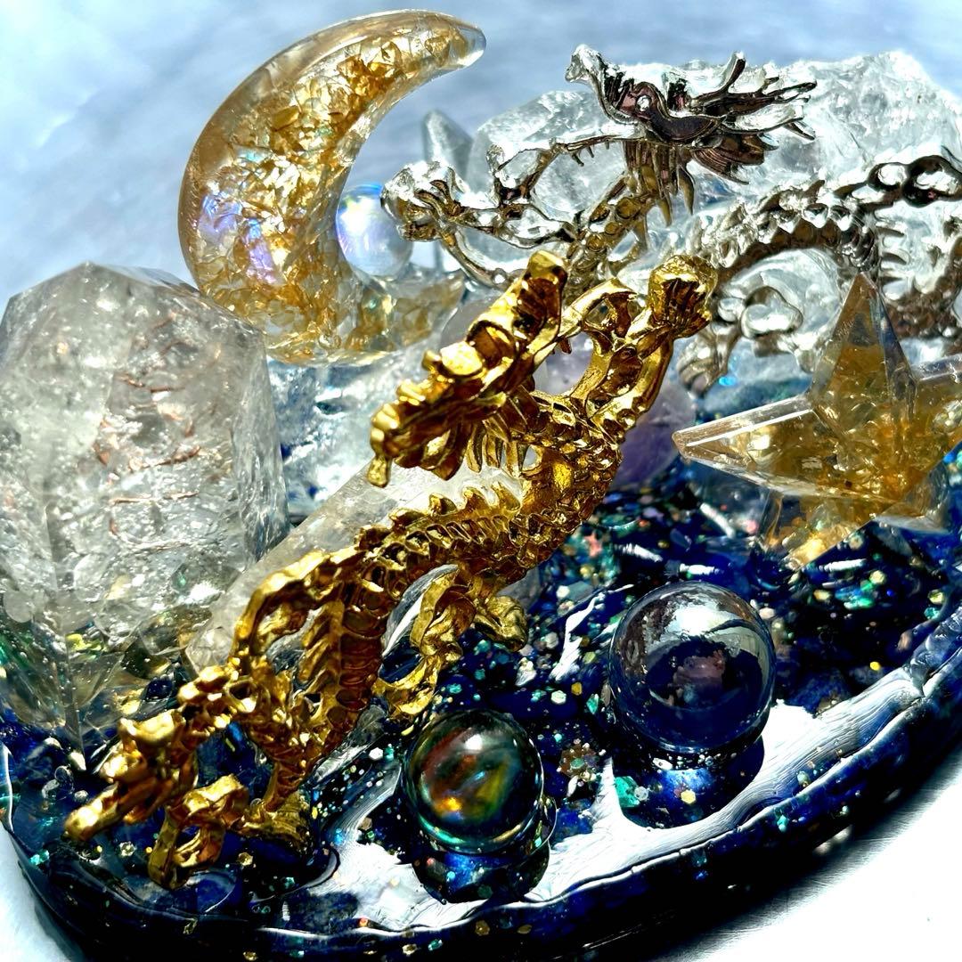 ✨昇龍✨元宝✨オルゴナイト✨ラピスラズリ✨シトリン✨アメジスト✨水晶✨月✨星✨