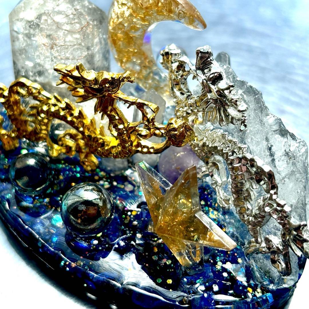 ✨昇龍✨元宝✨オルゴナイト✨ラピスラズリ✨シトリン✨アメジスト✨水晶✨月✨星✨