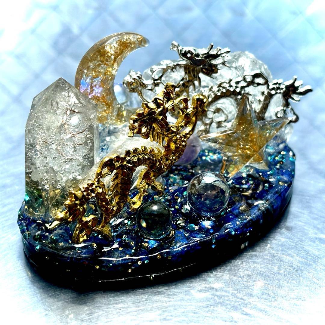 ✨昇龍✨元宝✨オルゴナイト✨ラピスラズリ✨シトリン✨アメジスト✨水晶✨月✨星✨