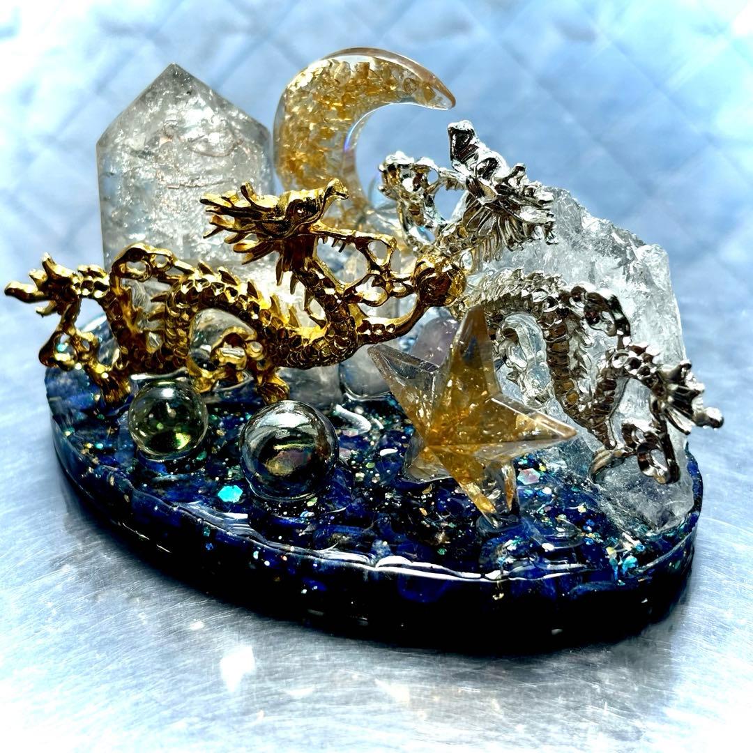 ✨昇龍✨元宝✨オルゴナイト✨ラピスラズリ✨シトリン✨アメジスト✨水晶✨月✨星✨