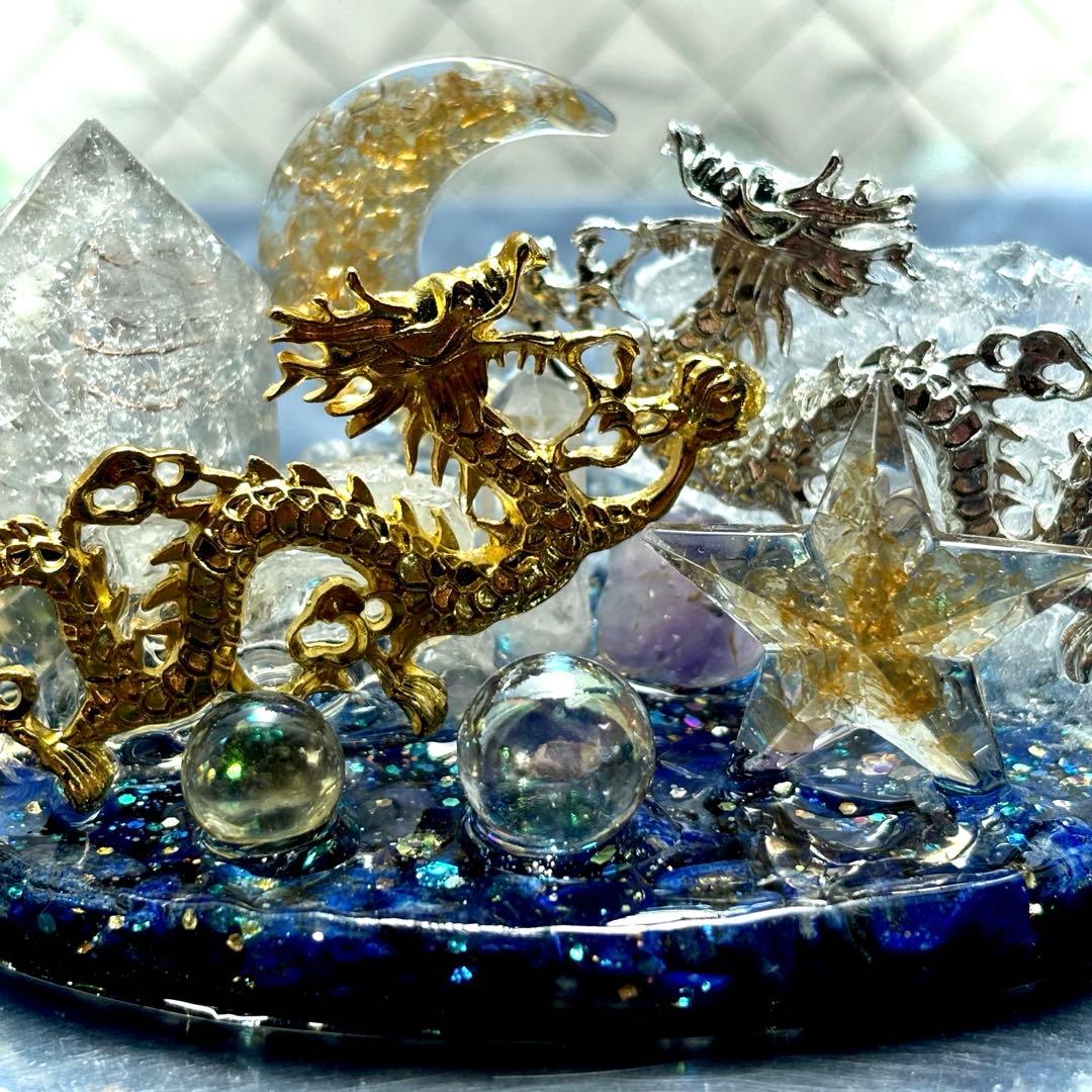 ✨昇龍✨元宝✨オルゴナイト✨ラピスラズリ✨シトリン✨アメジスト✨水晶✨月✨星✨