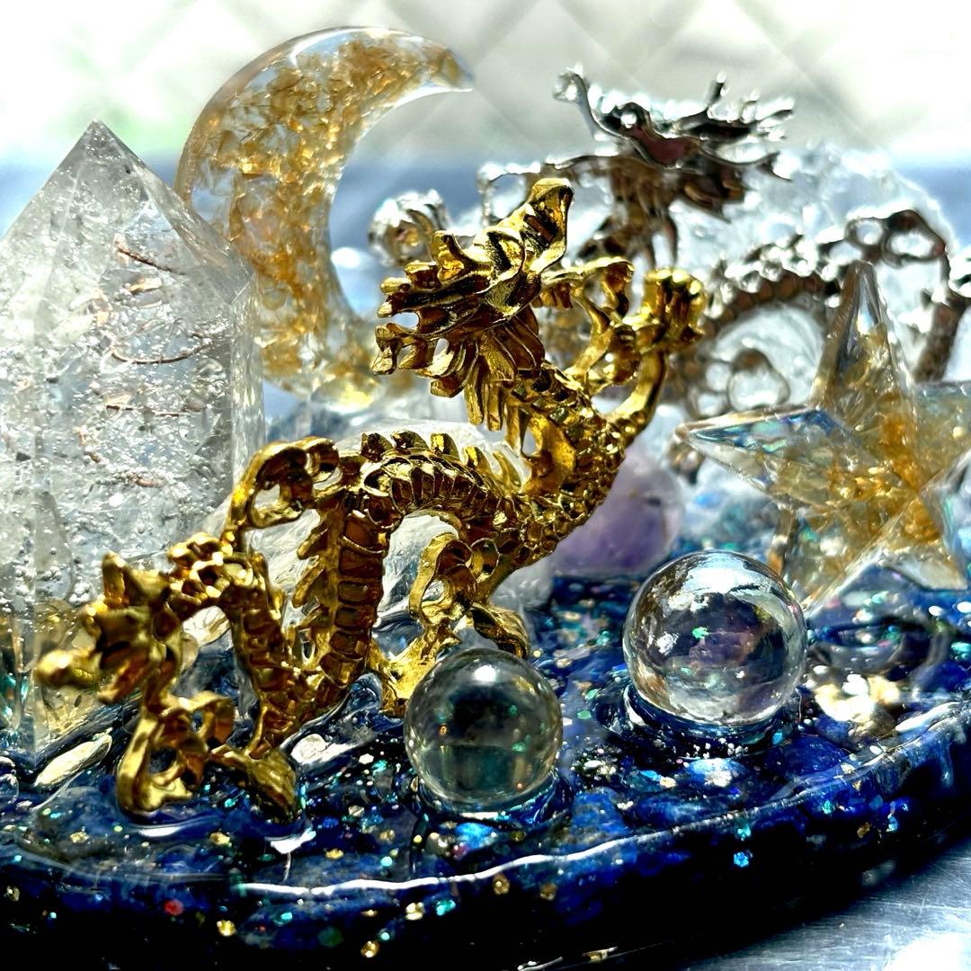 ✨昇龍✨元宝✨オルゴナイト✨ラピスラズリ✨シトリン✨アメジスト✨水晶✨月✨星✨
