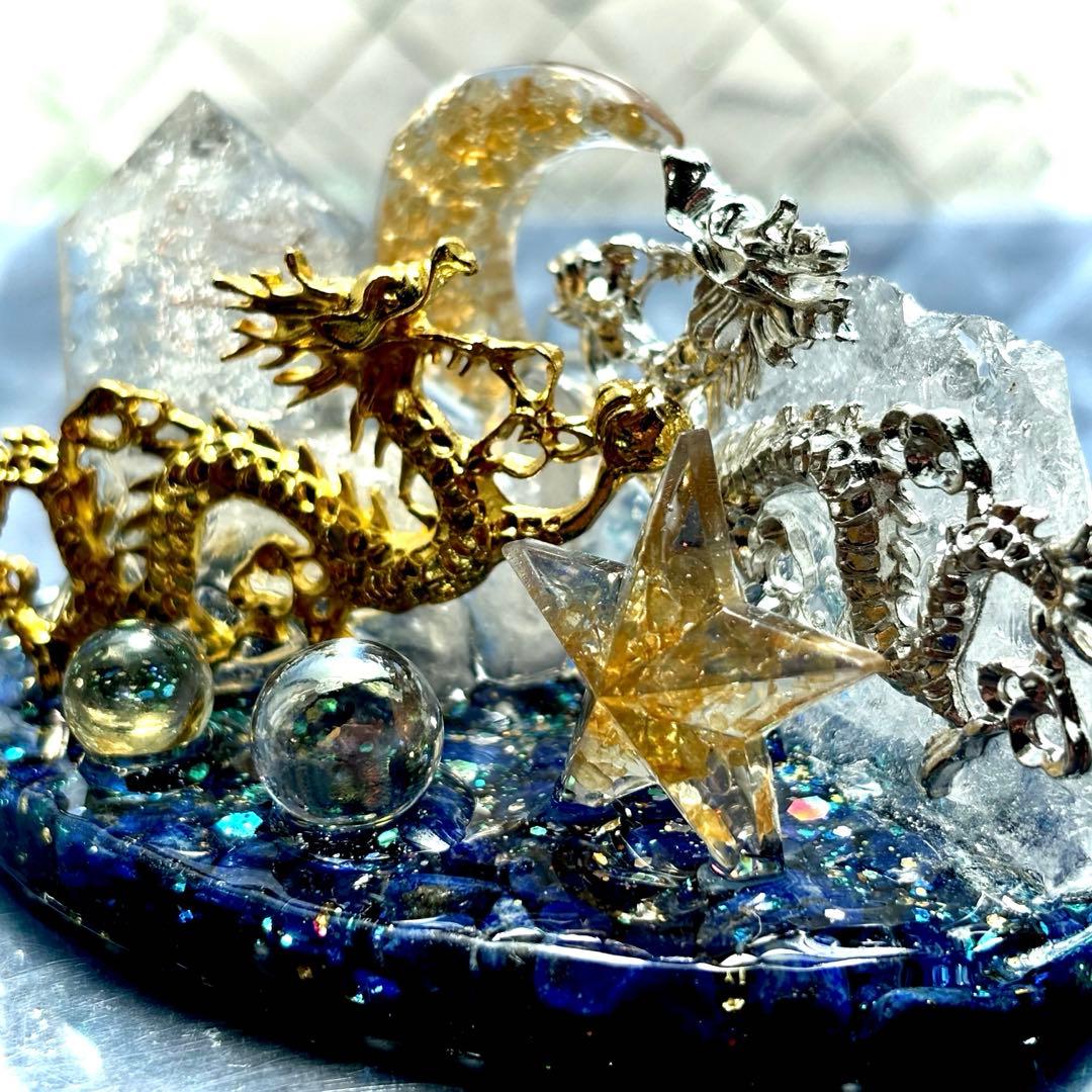 ✨昇龍✨元宝✨オルゴナイト✨ラピスラズリ✨シトリン✨アメジスト✨水晶✨月✨星✨