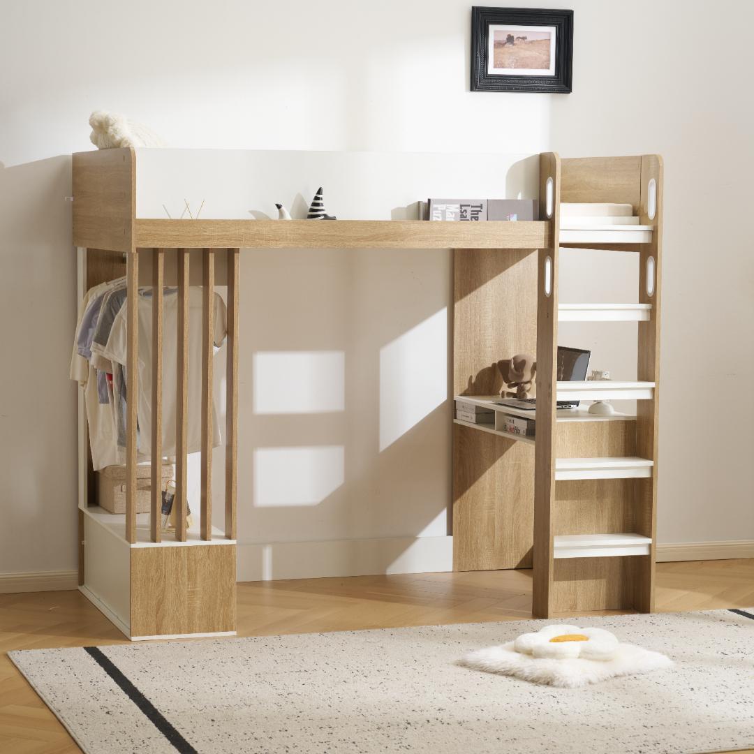 2か月新作・システムベッド　ハンガーボール付き　一人暮らし　木製WHITE