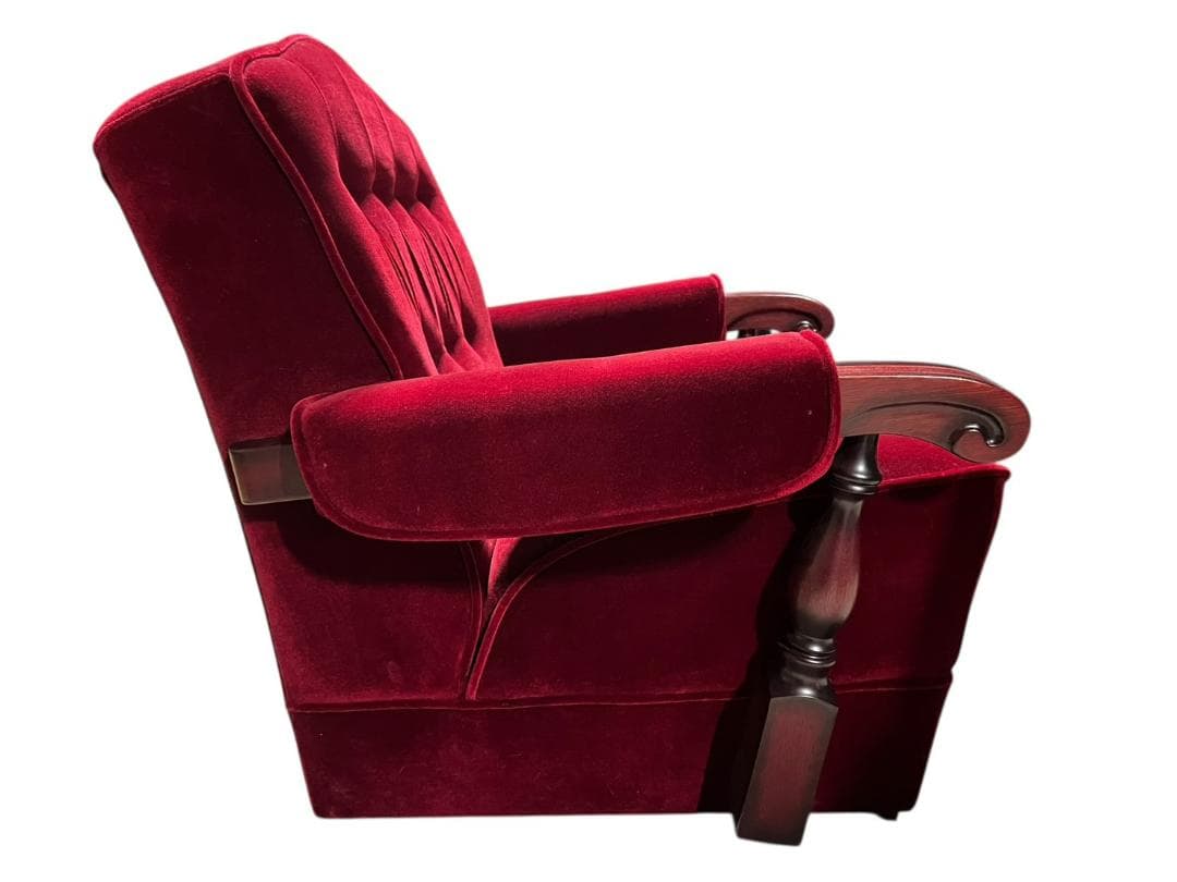 ◇昭和レトロ 古家具 一人掛けベロアソファー アームチェア ヴィンテージ 赤