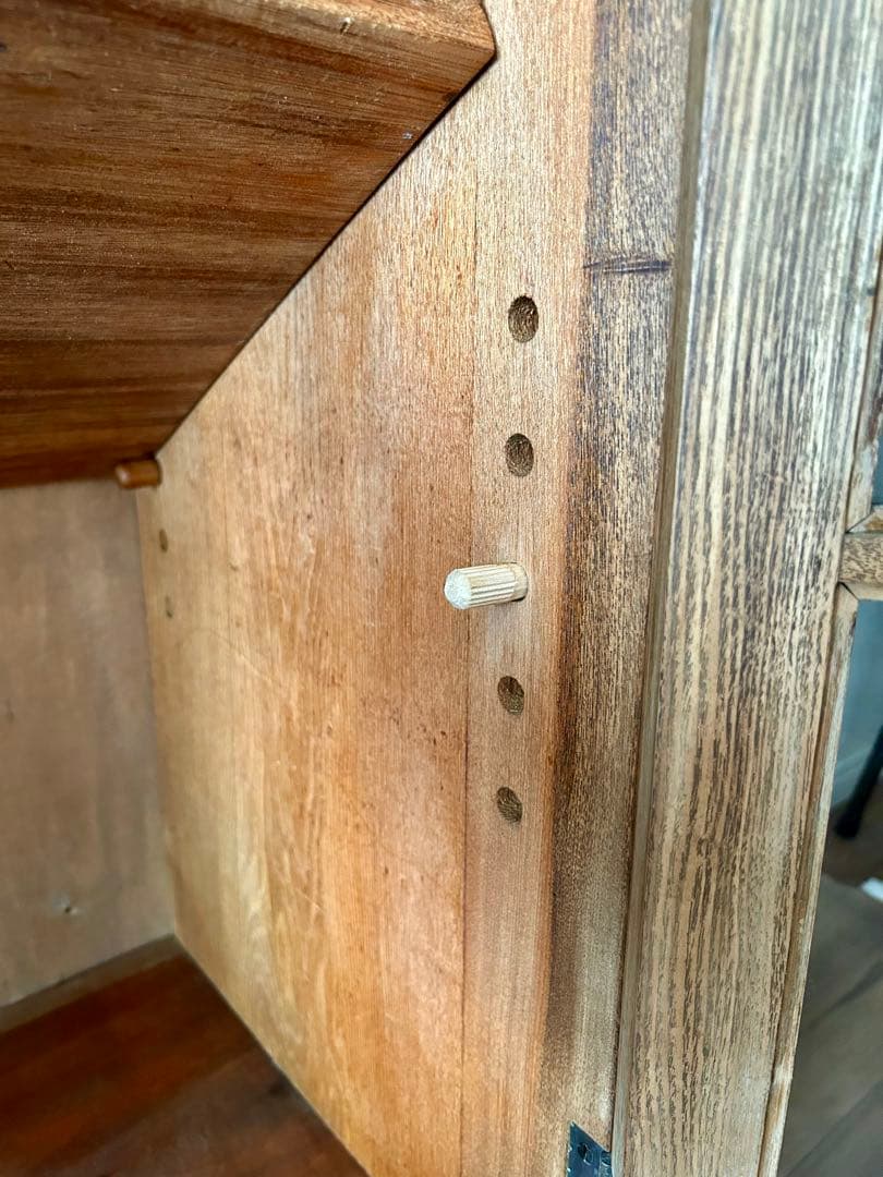 古家具・セン材　キャビネット ガラス扉付き収納棚　ガラスケース