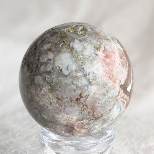 ✧個性的!ピンク ＆緑桜瑪瑙 フラワースフィア 丸玉✧