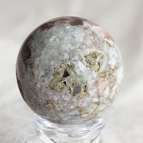 ✧個性的!ピンク ＆緑桜瑪瑙 フラワースフィア 丸玉✧