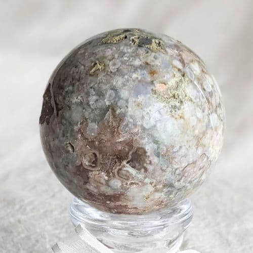 ✧個性的!ピンク ＆緑桜瑪瑙 フラワースフィア 丸玉✧