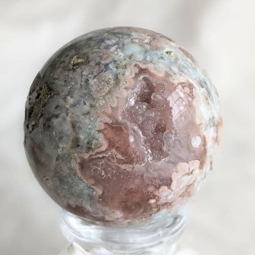 ✧個性的!ピンク ＆緑桜瑪瑙 フラワースフィア 丸玉✧