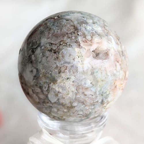 ✧個性的!ピンク ＆緑桜瑪瑙 フラワースフィア 丸玉✧