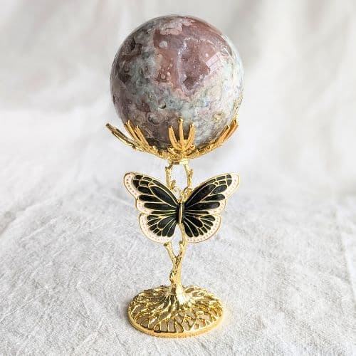 ✧個性的!ピンク ＆緑桜瑪瑙 フラワースフィア 丸玉✧