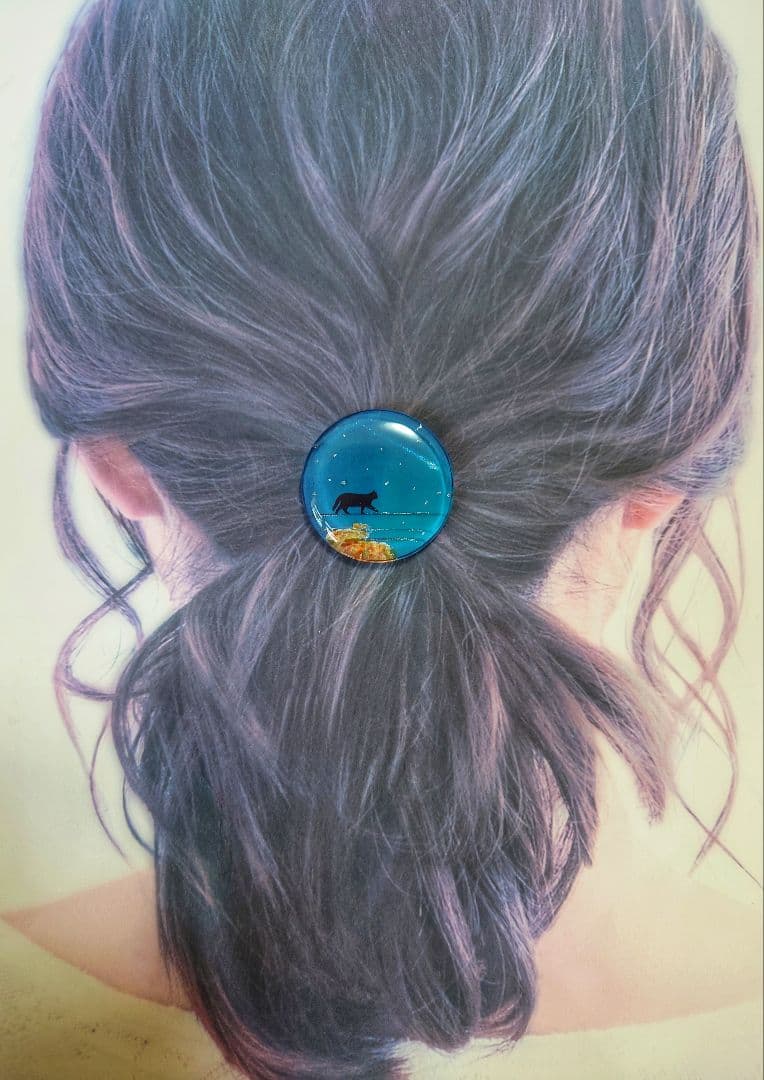 レジン　猫　ヘアゴム　ブローチ　ポニーフック　No.534