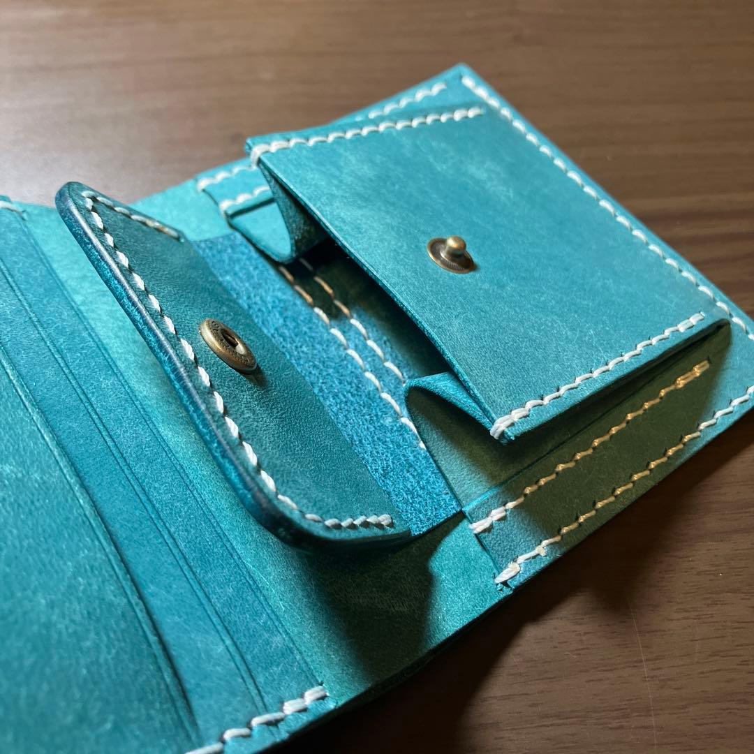 二つ折り財布　イタリアンレザー　ハンドメイド　本革