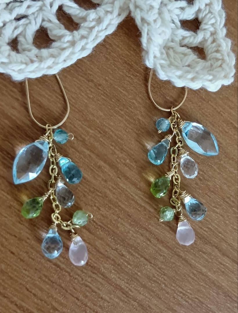 セール460 14kgf宝石質ブルートパーズと小粒ブリオレットのチャーム