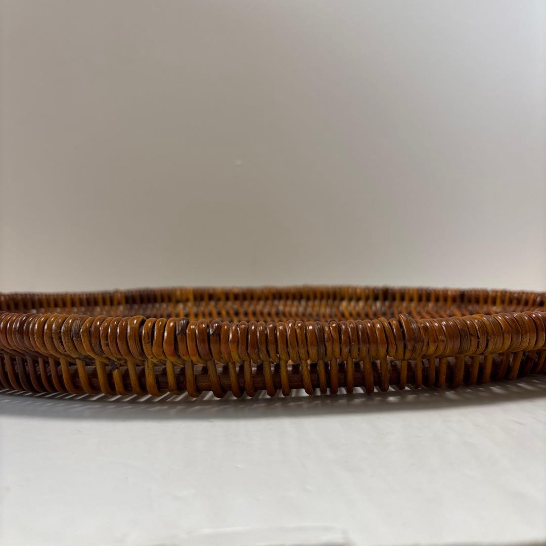 ラタン　藤　お盆　トレイ　オーバル　蔓　蔦　木製　自然素材　ブロカント　古道具