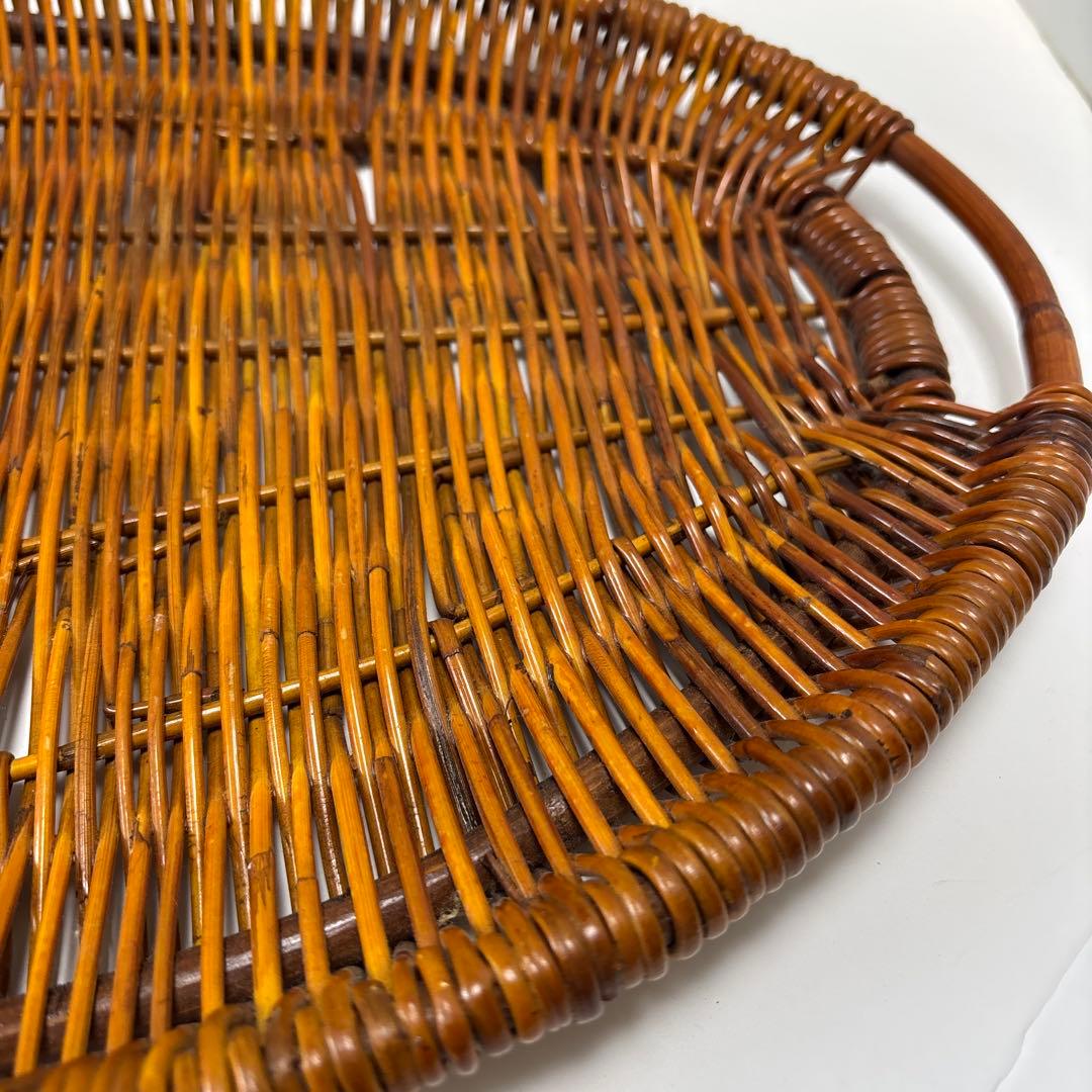 ラタン　藤　お盆　トレイ　オーバル　蔓　蔦　木製　自然素材　ブロカント　古道具