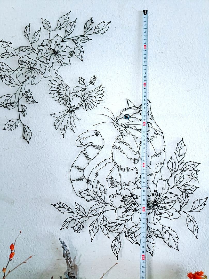 お値下げ中　猫　小鳥　花 ワイヤークラフト　アート　壁掛け