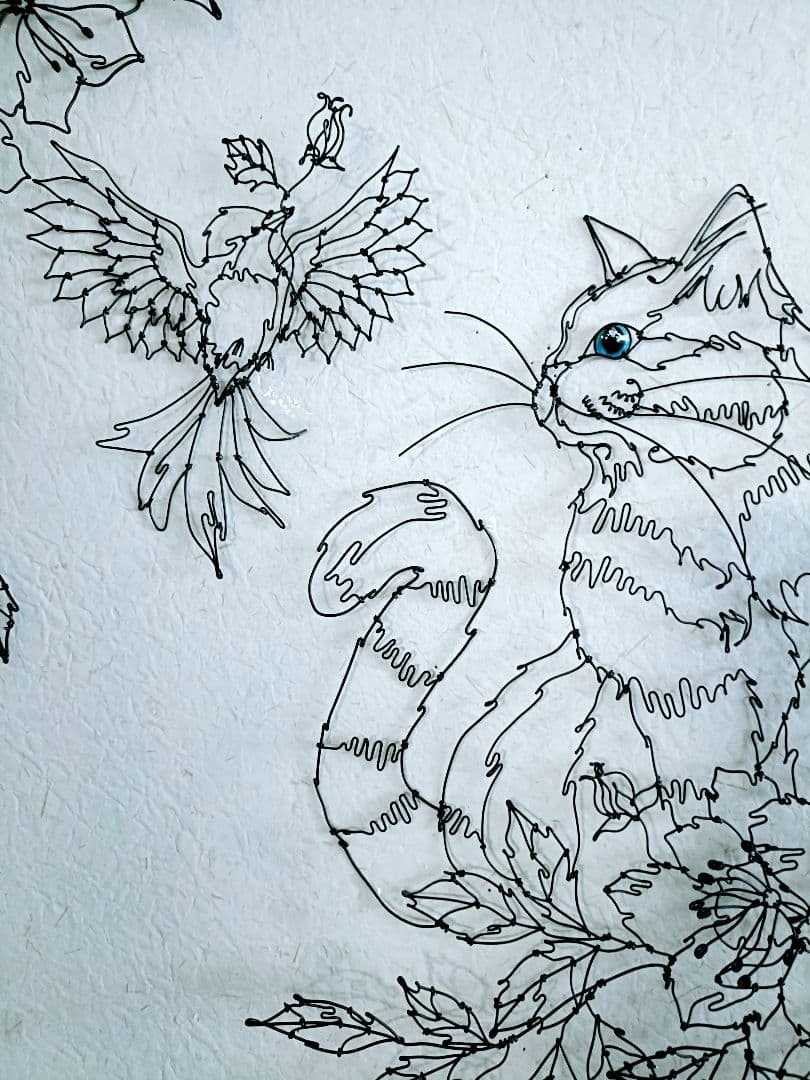 お値下げ中　猫　小鳥　花 ワイヤークラフト　アート　壁掛け