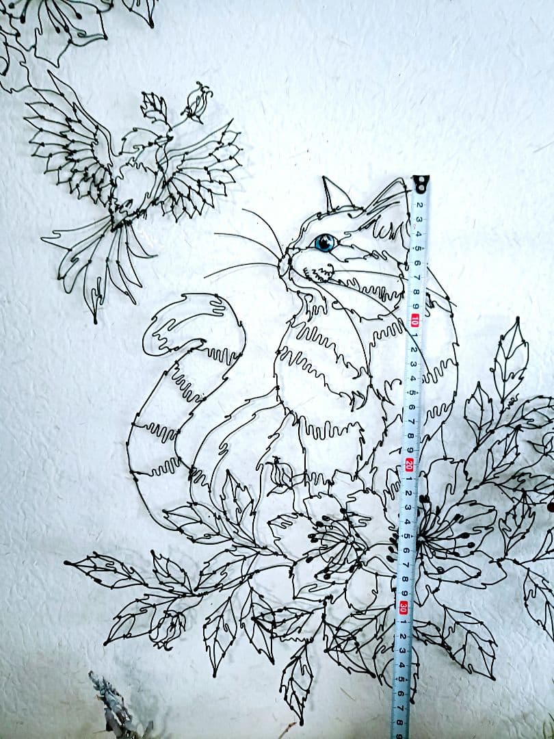 お値下げ中　猫　小鳥　花 ワイヤークラフト　アート　壁掛け