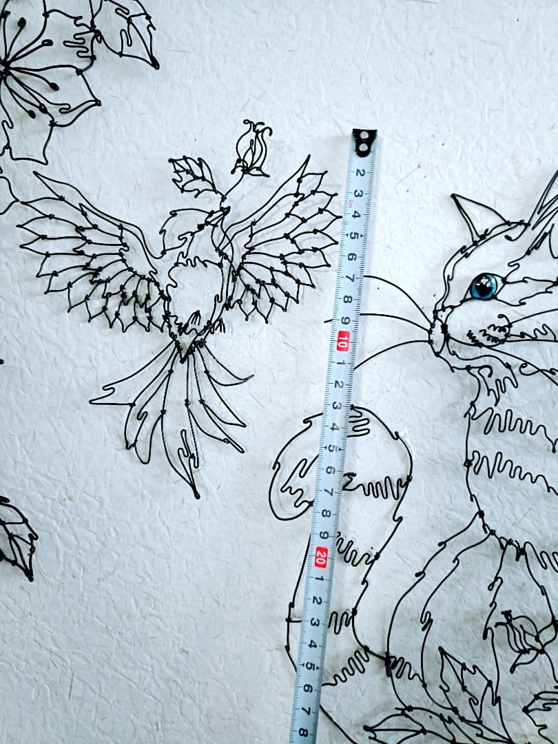 お値下げ中　猫　小鳥　花 ワイヤークラフト　アート　壁掛け