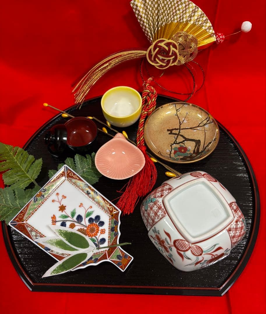 【新品】3名様　お正月　祝膳　和食器　庫山窯羽子板皿　光琳絵皿　18点