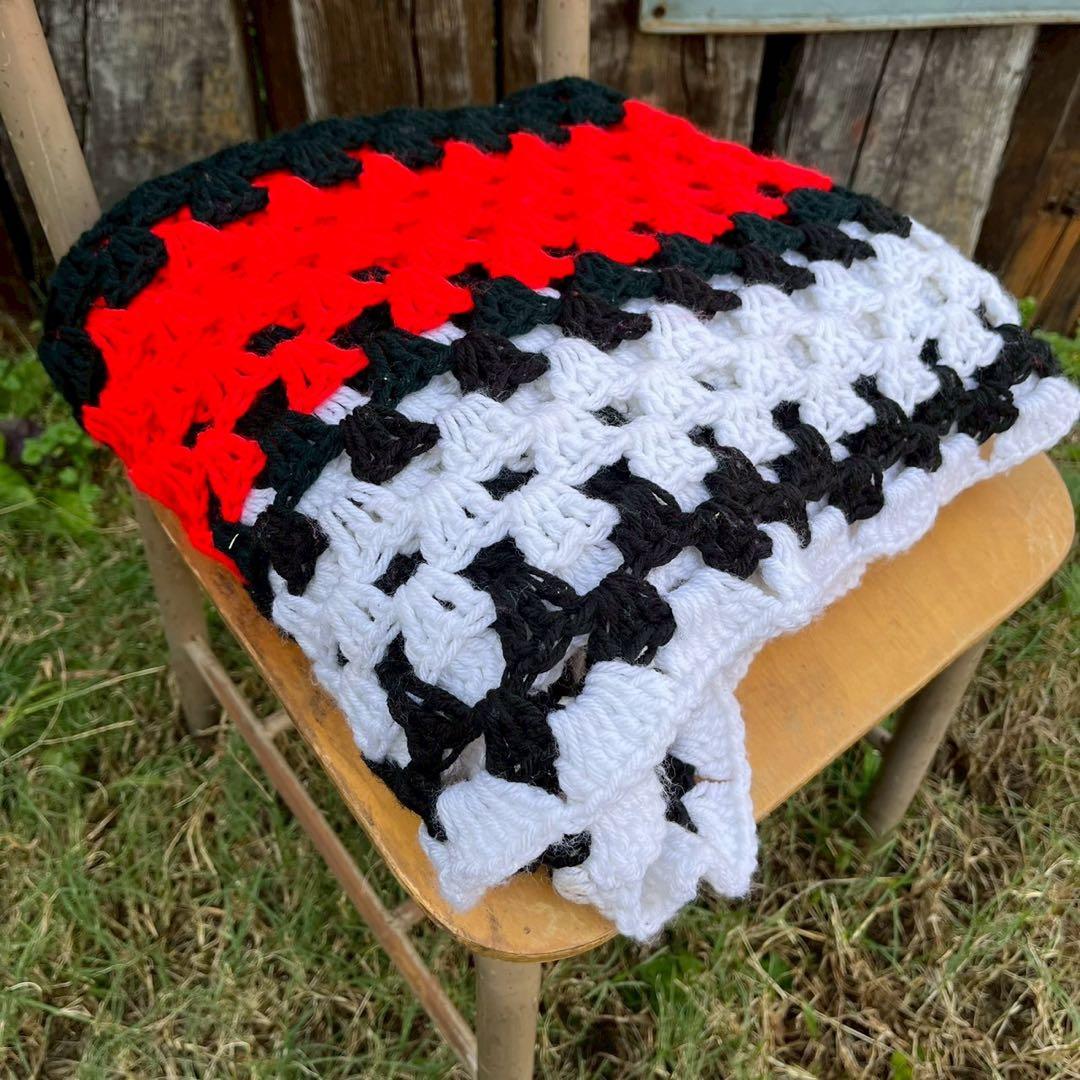 【USA vintage】 グラニーブランケット　赤黒白　ひざ掛け　アメリカ