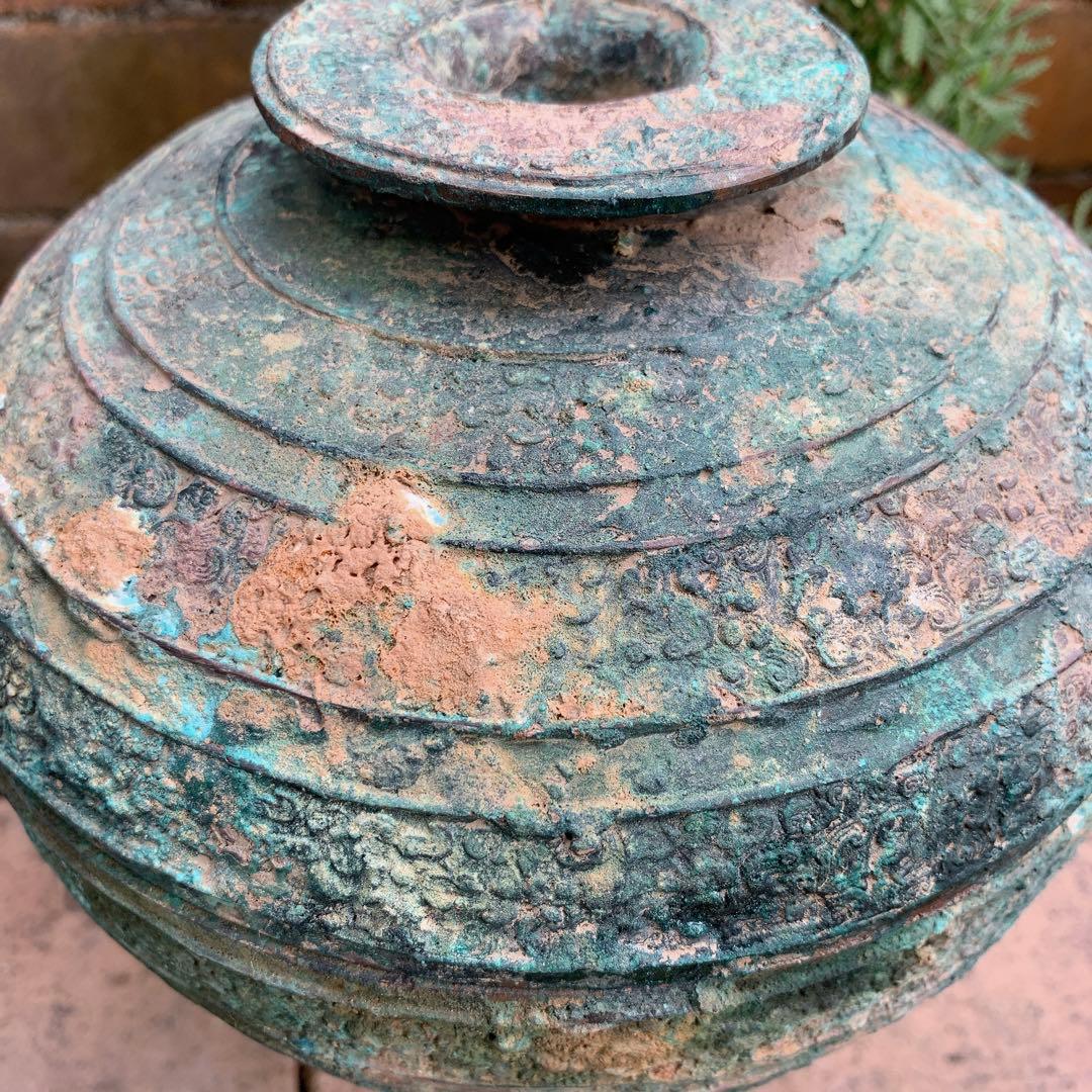 青銅器 春秋戦国時代 食器 蓋付き 青銅蟠螭紋豆 骨董品 中国 古美術