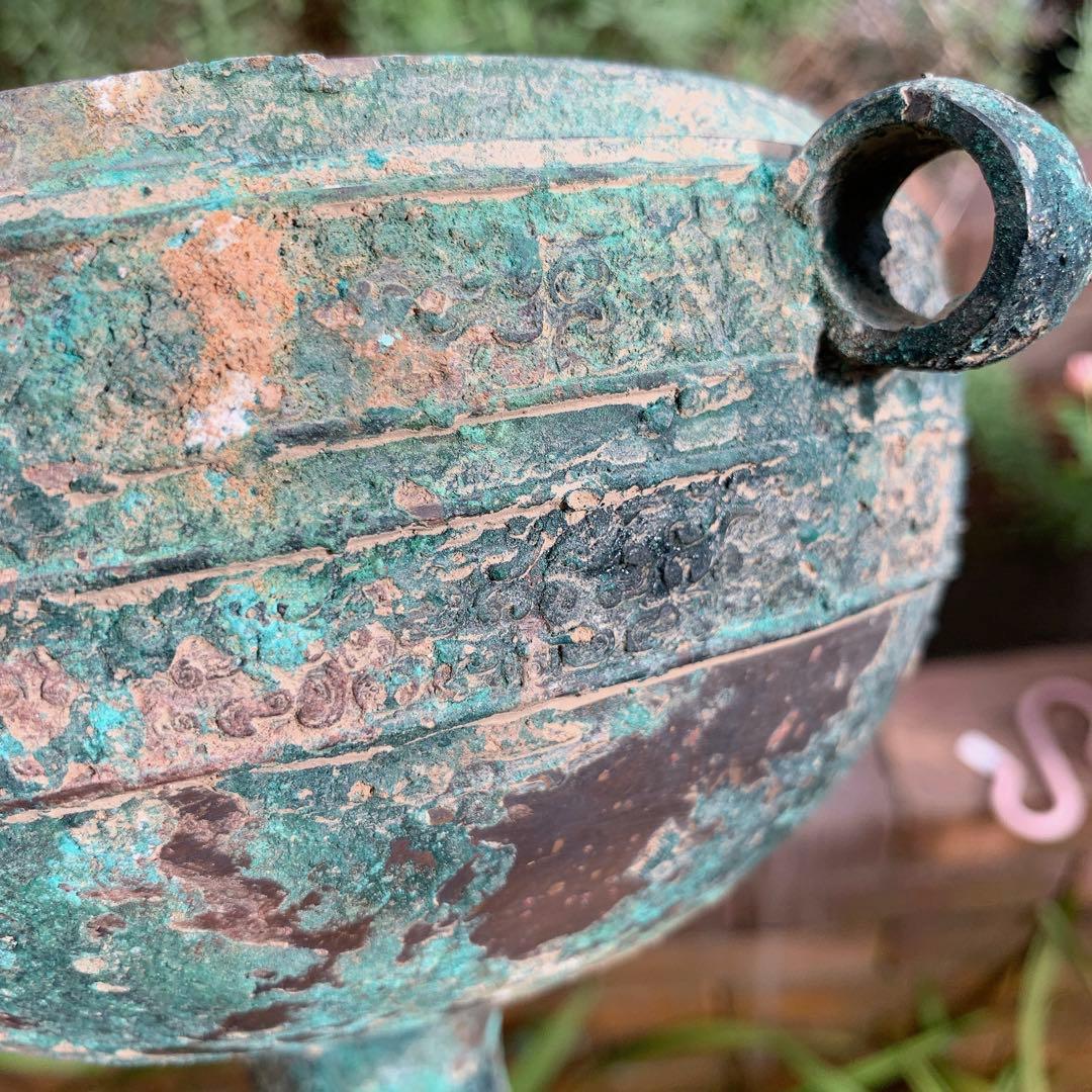 青銅器 春秋戦国時代 食器 蓋付き 青銅蟠螭紋豆 骨董品 中国 古美術