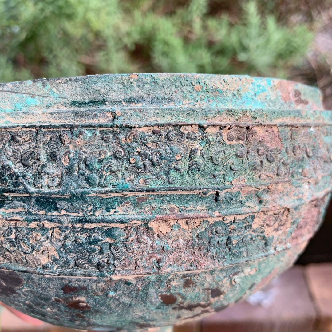 青銅器 春秋戦国時代 食器 蓋付き 青銅蟠螭紋豆 骨董品 中国 古美術